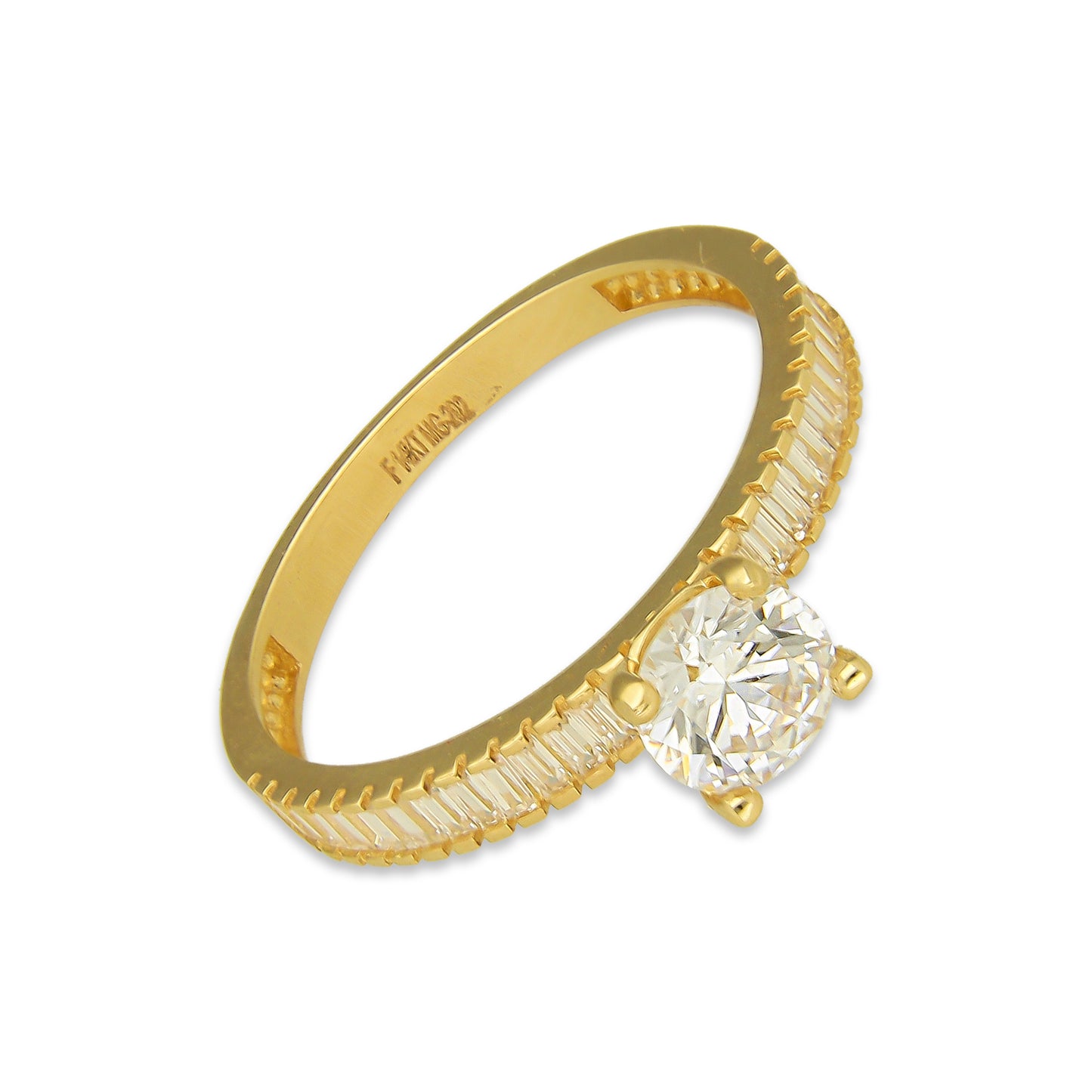 MR14AD022 Anillo Dama Solitario Oro Sólido 14K Modelo Zirconia Baguettes 6 mm Zirconia Principal