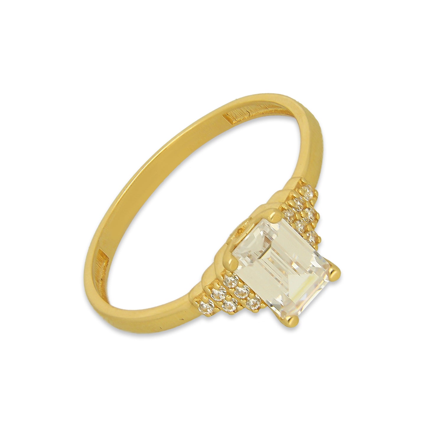 MR14AD024 Anillo Dama Solitario Oro Sólido 14K Modelo Zirconia Rectangular Escalonado 7 mm Zirconia Principal