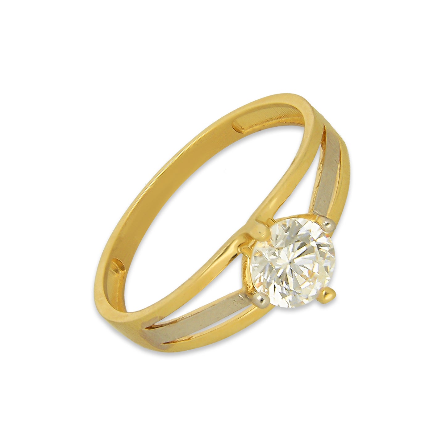 MR14AD028 Anillo Dama Solitario Oro Sólido 14K Modelo 3 Lineas Lisas Florentino 6 mm Zirconia Principal