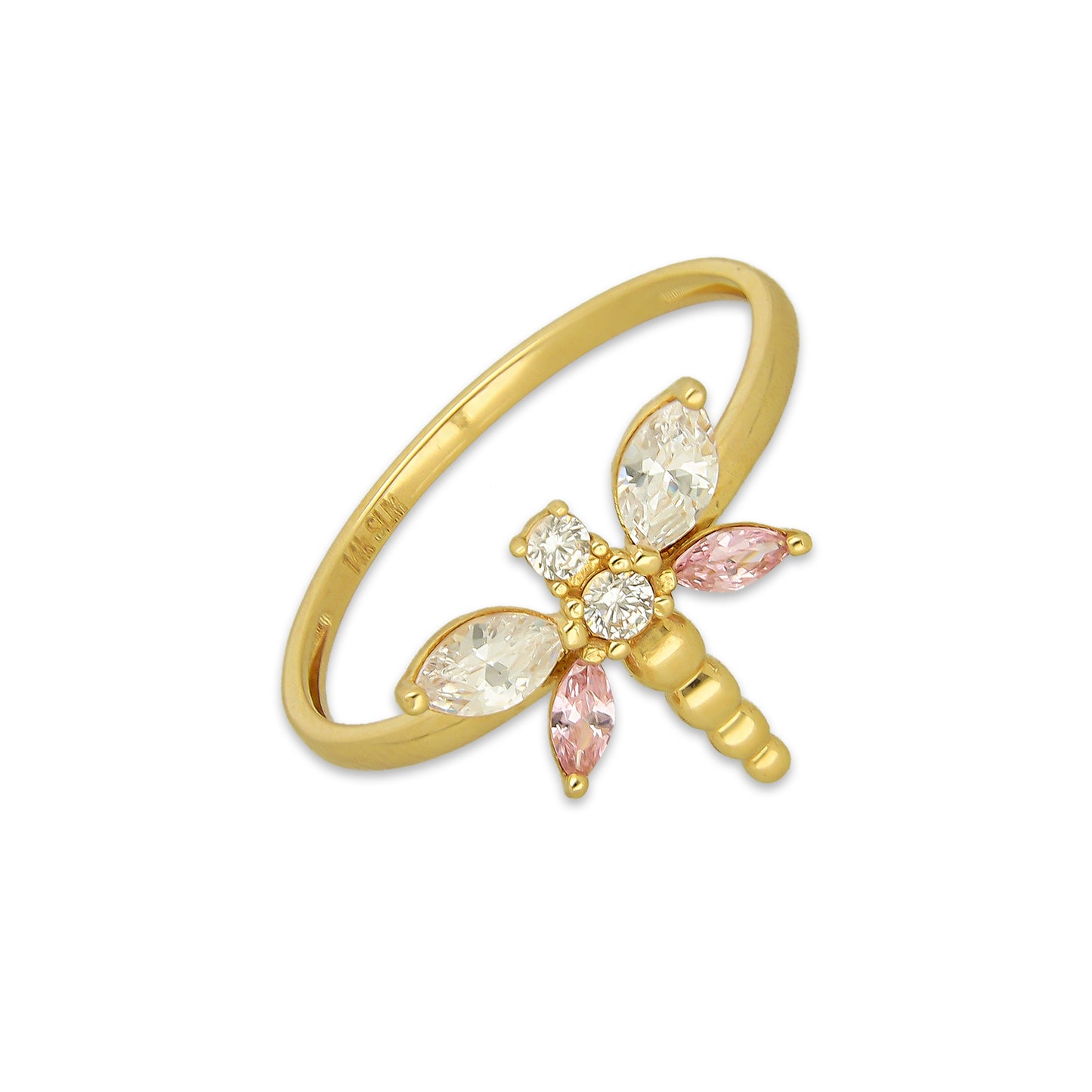 MR14AD034 Anillo Dama Oro Sólido 14K Modelo Libelula con Zirconias