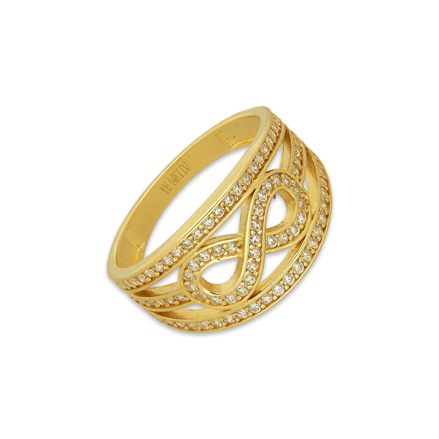 MR14AD037 Anillo Dama Oro Sólido 14K Modelo Infinito 3 Lineas con Zirconias