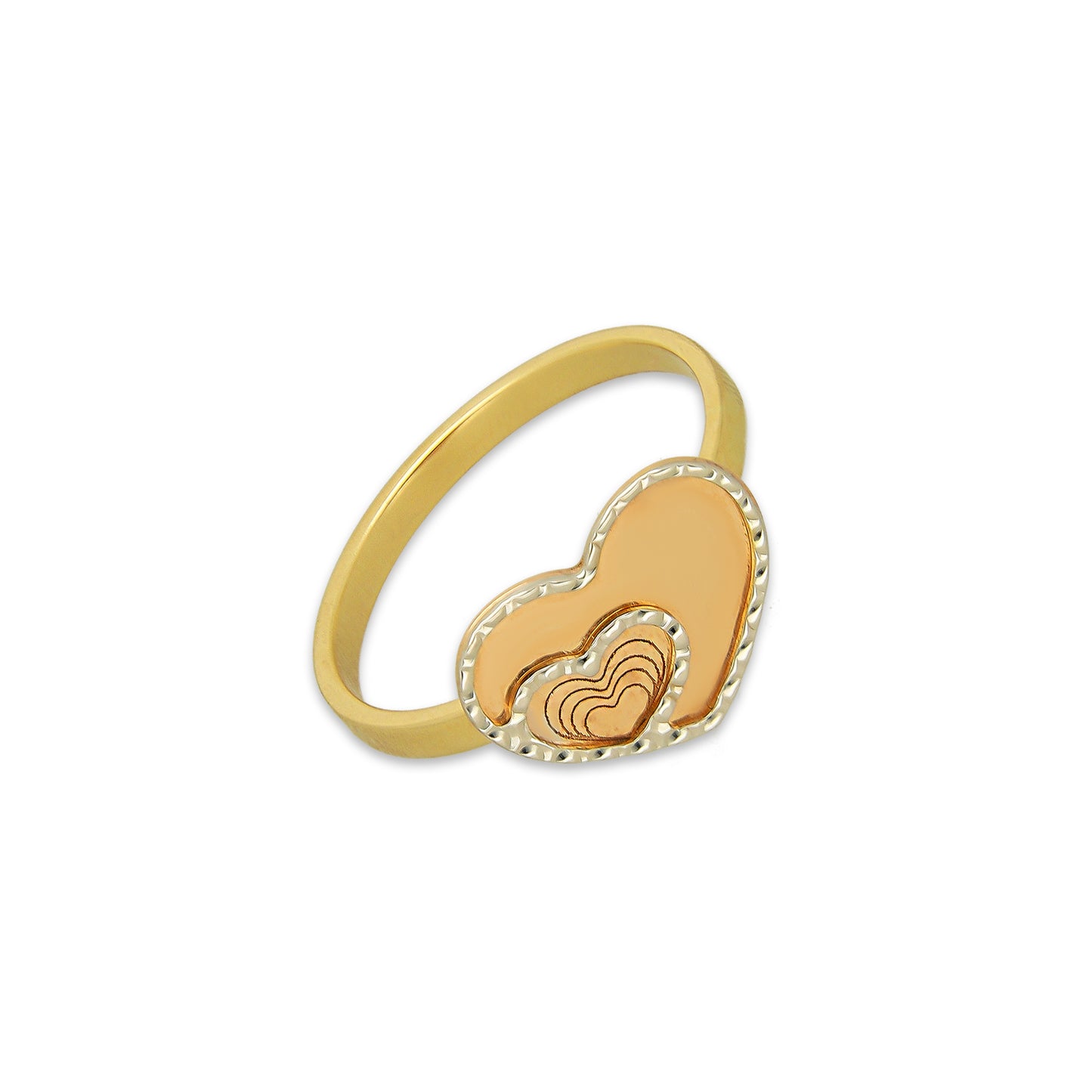 MR14AD038 Anillo Dama Oro Sólido 14K Modelo Corazón Espejo con Mini Corazón