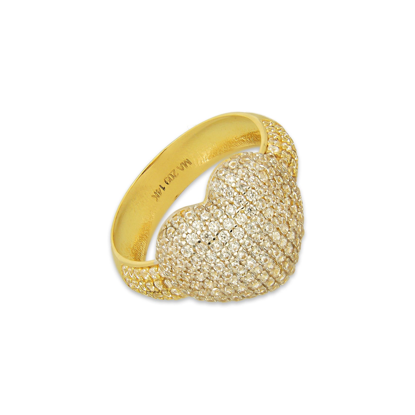 MR14AD039 Anillo Dama Oro Sólido 14K Modelo Corazón Bombeado Pavé
