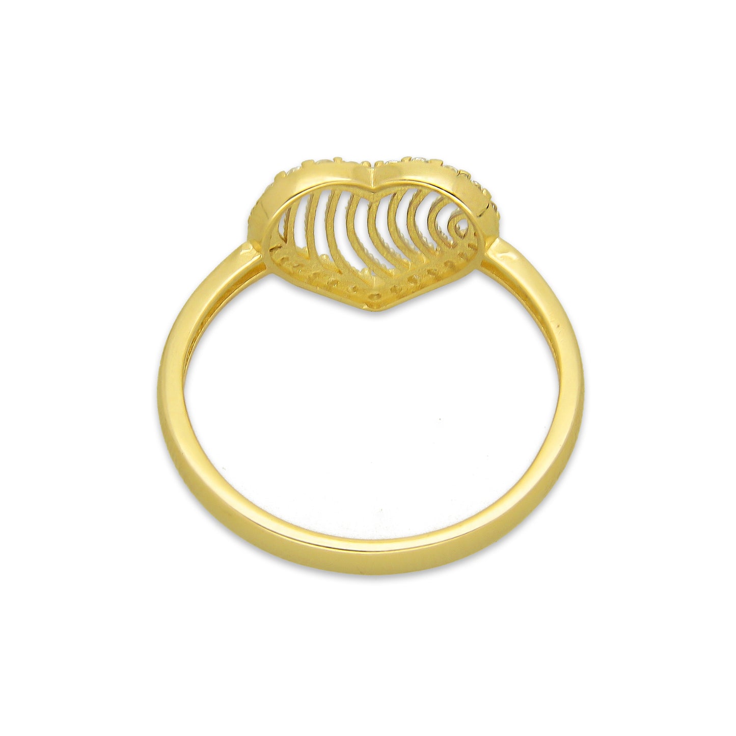 MR14AD041 Anillo Dama Oro Sólido 14K Modelo Corazón Ondas Filigrana con Zirconias