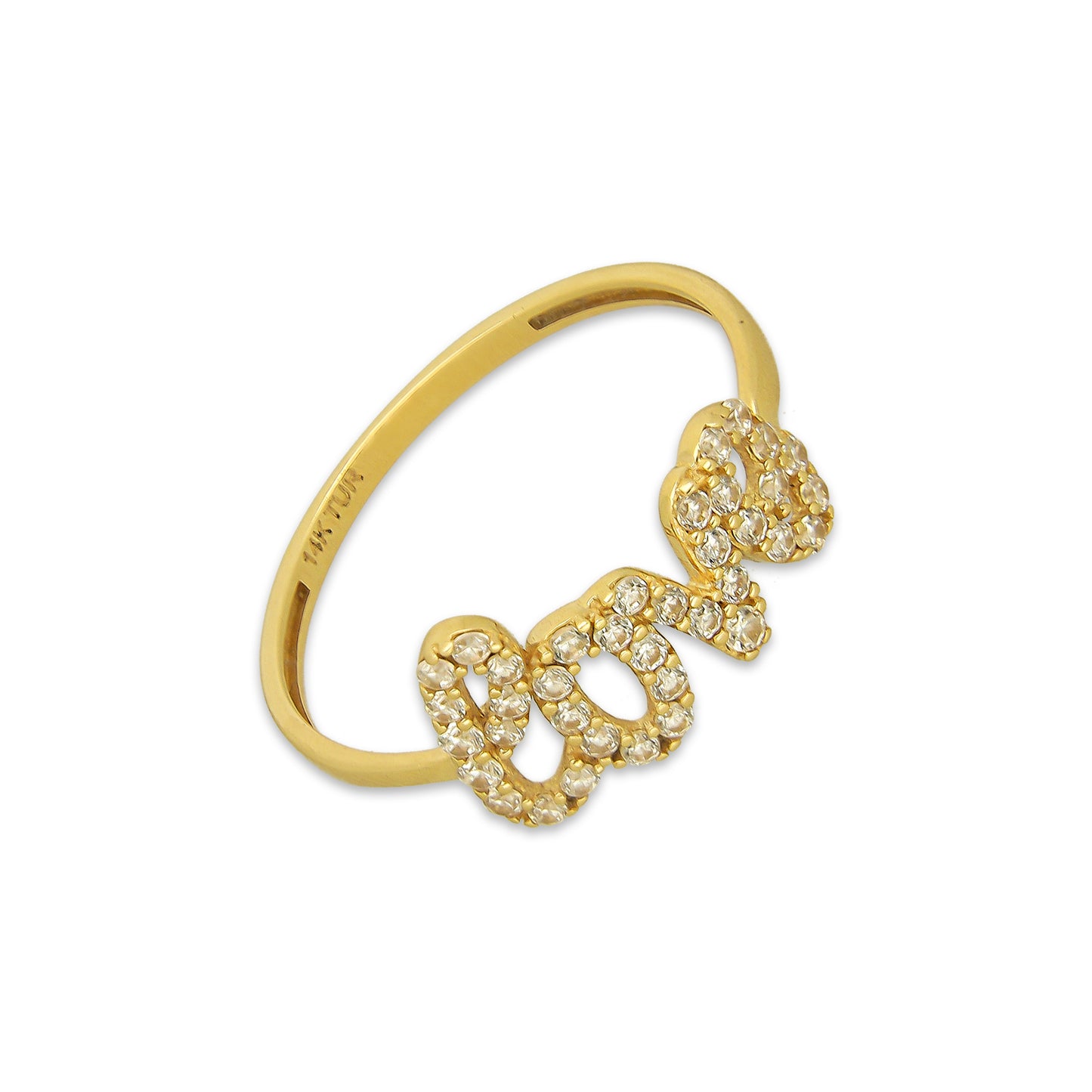 MR14AD042 Anillo Dama Oro Sólido 14K Modelo Love con Zirconias