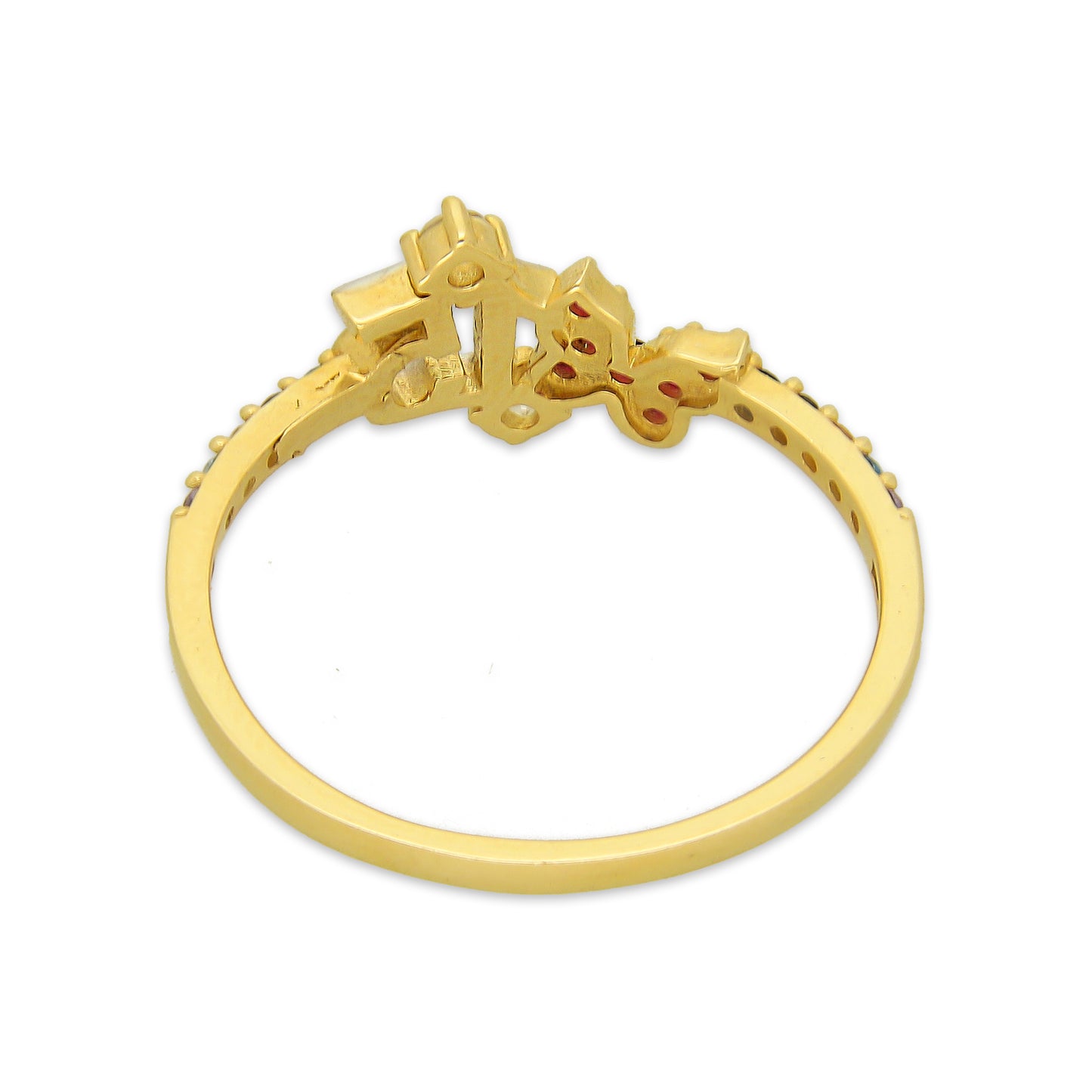 MR14AD051 Anillo Dama Oro Sólido 14K Modelo XV Años Tira Multicolor