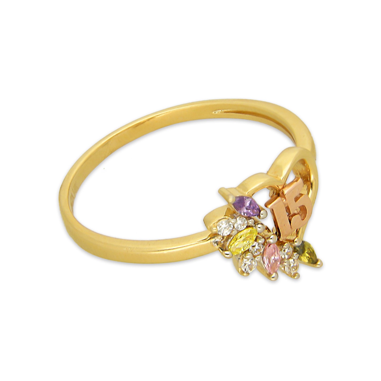 MR14AD054 Anillo Dama Oro Sólido 14K Modelo XV Años Zirconia Semillas