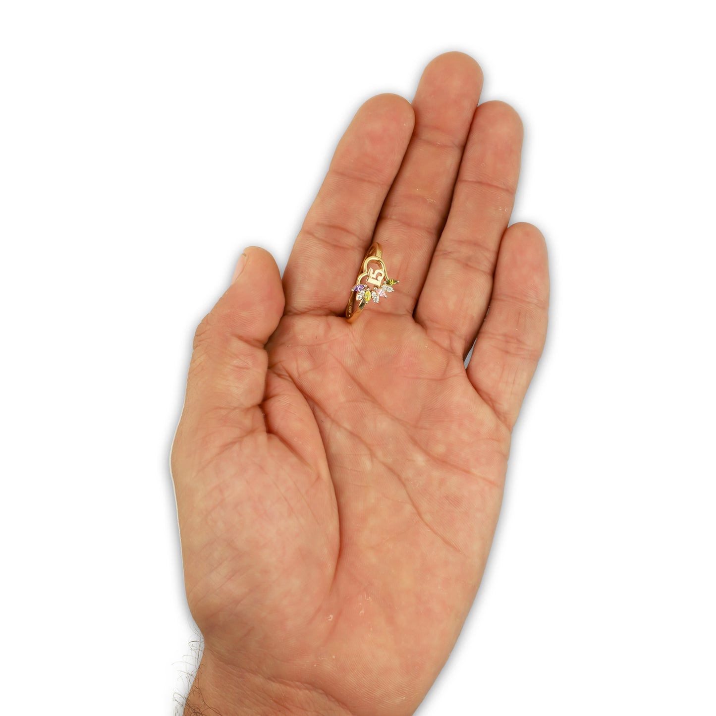 MR14AD054 Anillo Dama Oro Sólido 14K Modelo XV Años Zirconia Semillas