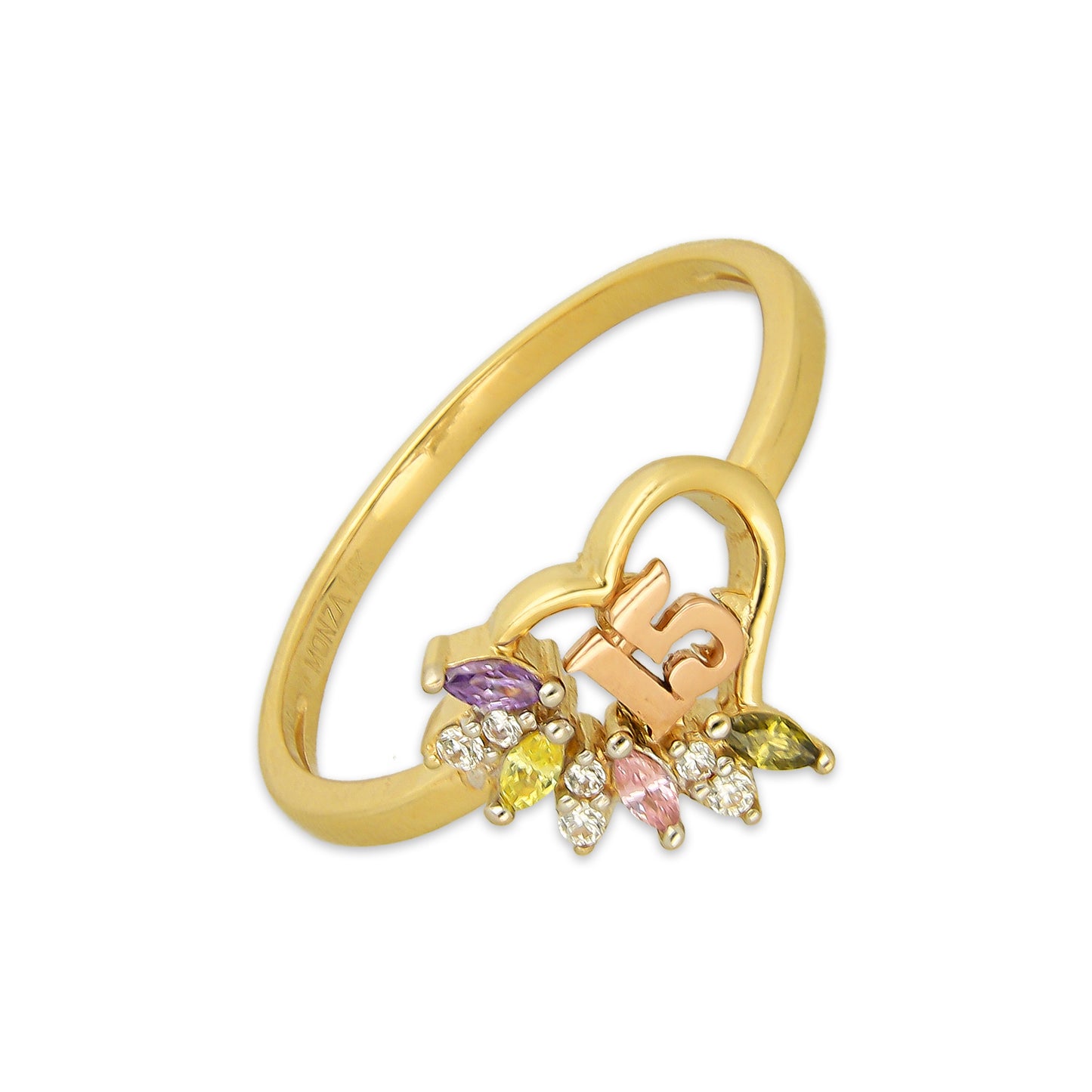 MR14AD054 Anillo Dama Oro Sólido 14K Modelo XV Años Zirconia Semillas