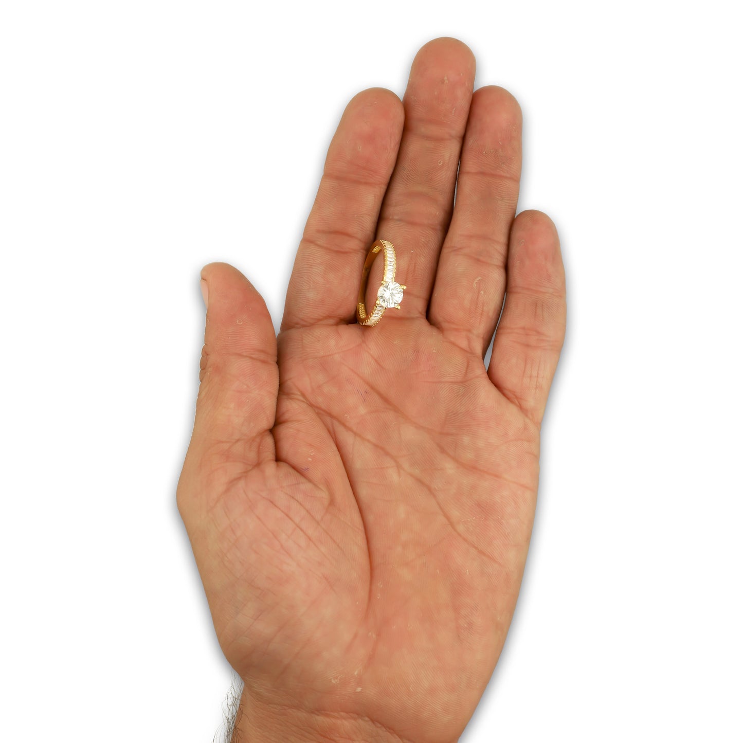 MR14AD058 Anillo Dama Oro Sólido 14K Modelo Solitario Línea Baguettes 6 mm Zirconia Principal