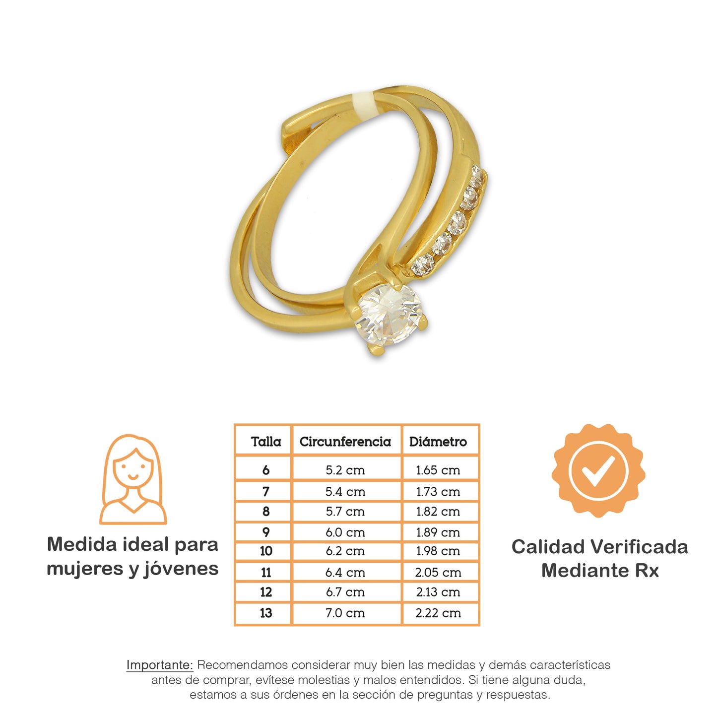 MR14AD064 Anillo Dama Oro Sólido 14K Modelo Solitario Alianza Torcido 5 mm Zirconia Principal