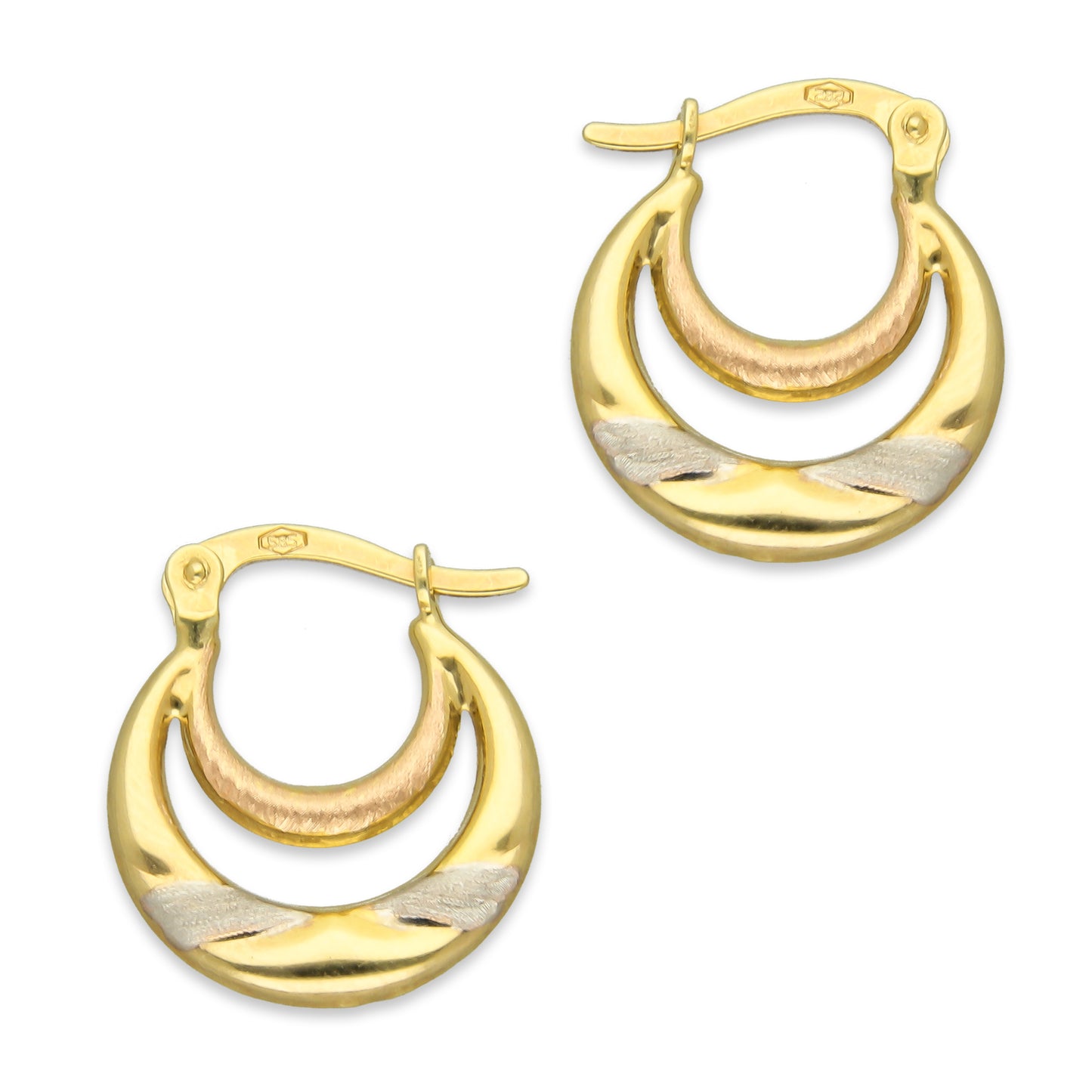MR14AR002 Arete Arracada Oro Sólido 14K Modelo Canasta Ribon Doble Aro 1.4 cm
