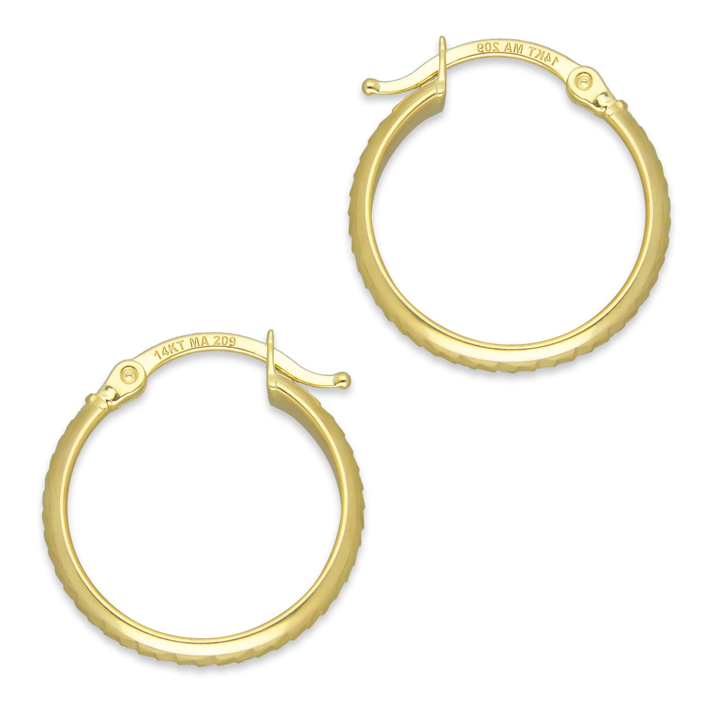 MR14AR004 Arete Arracada Oro Sólido 14K Modelo Media Caña Diamantada 1.8 cm