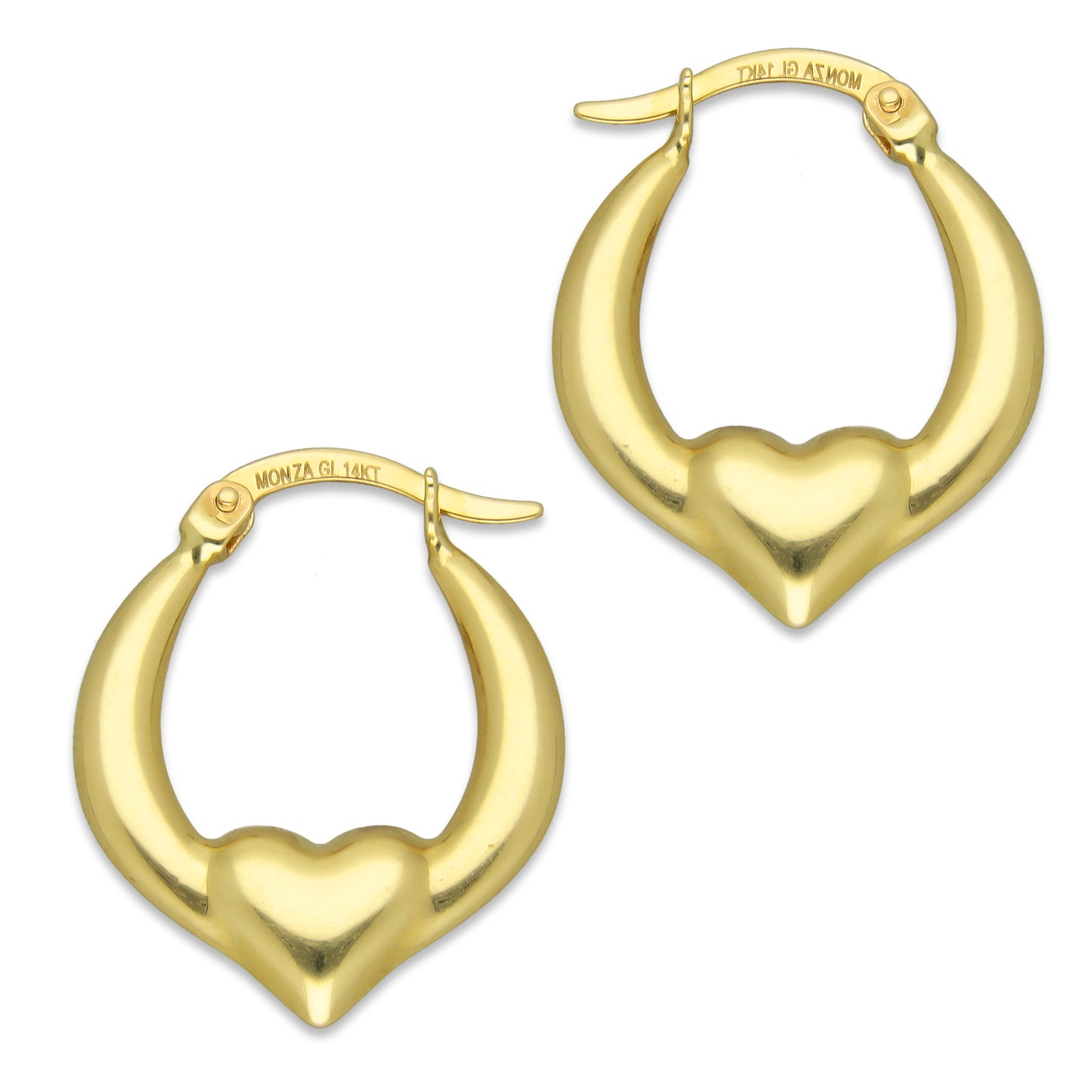 MR14AR007 Arete Arracada Oro Sólido 14K Modelo Bombeada Heart 1.8 cm