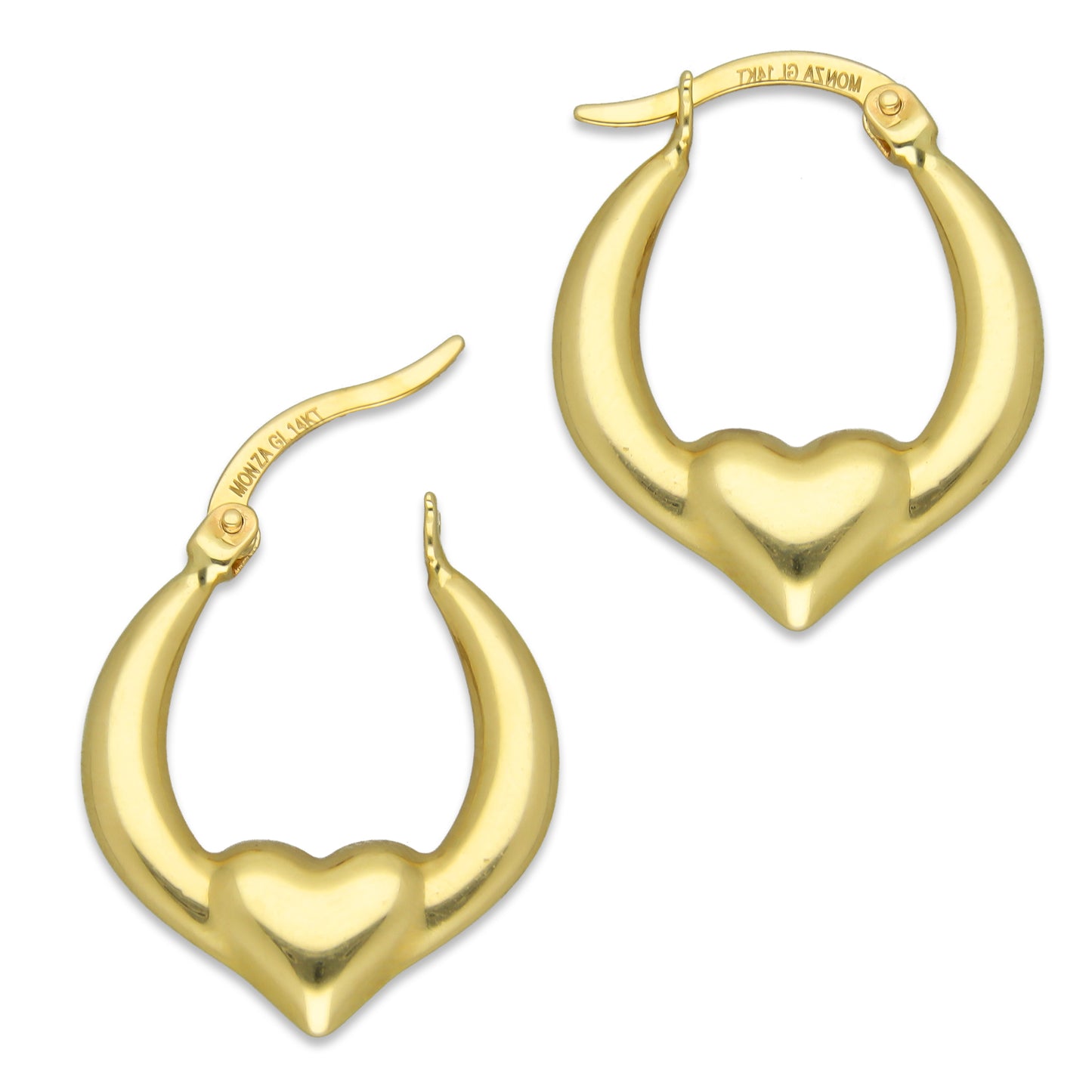 MR14AR007 Arete Arracada Oro Sólido 14K Modelo Bombeada Heart 1.8 cm