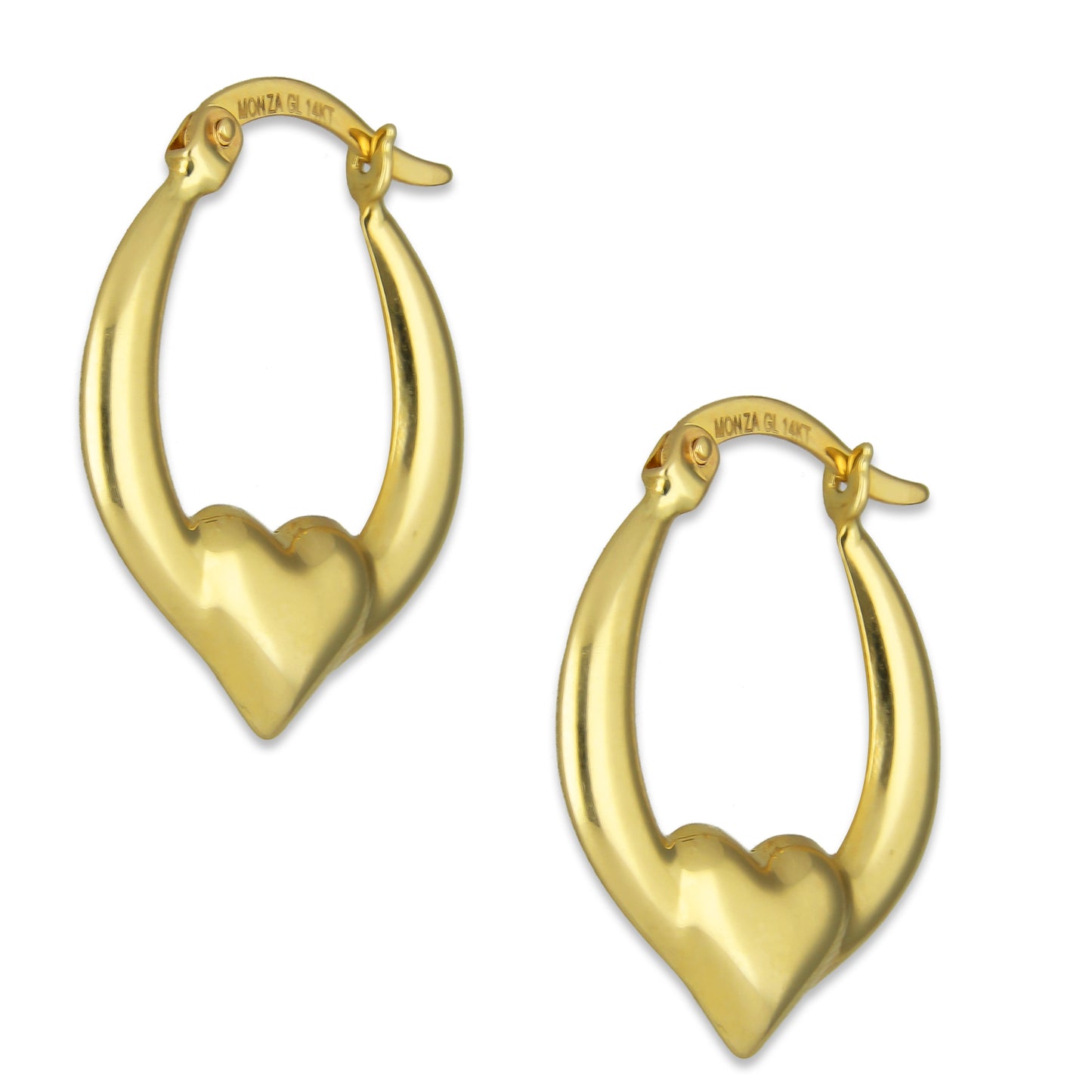MR14AR007 Arete Arracada Oro Sólido 14K Modelo Bombeada Heart 1.8 cm