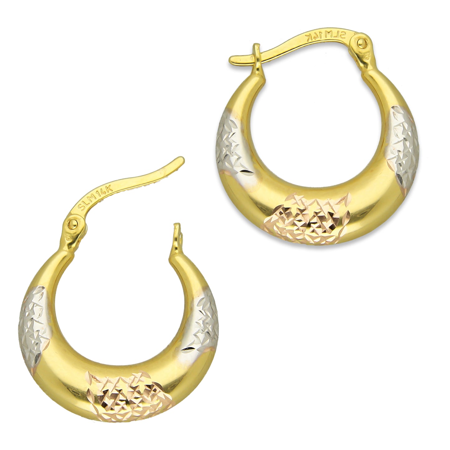 MR14AR008 Arete Arracada Oro Sólido 14K Modelo Bombeada Florentino Paw 1.8 cm