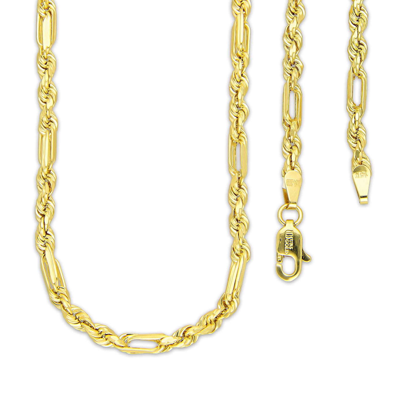 MR14CU048-60 Cadena Oro Sólido 14K EMF14 Modelo Torsal Figaro 3 mm x 60 cm