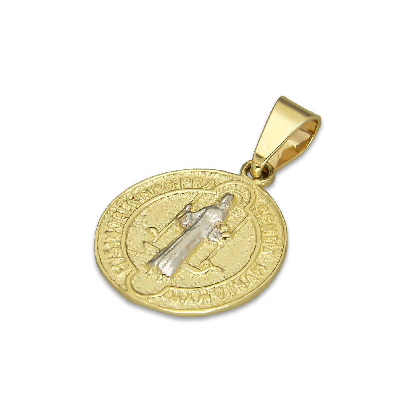 MR14DJ026 Dije Medalla Oro Sólido 14K San Benito 1.4 x 2.1 cm