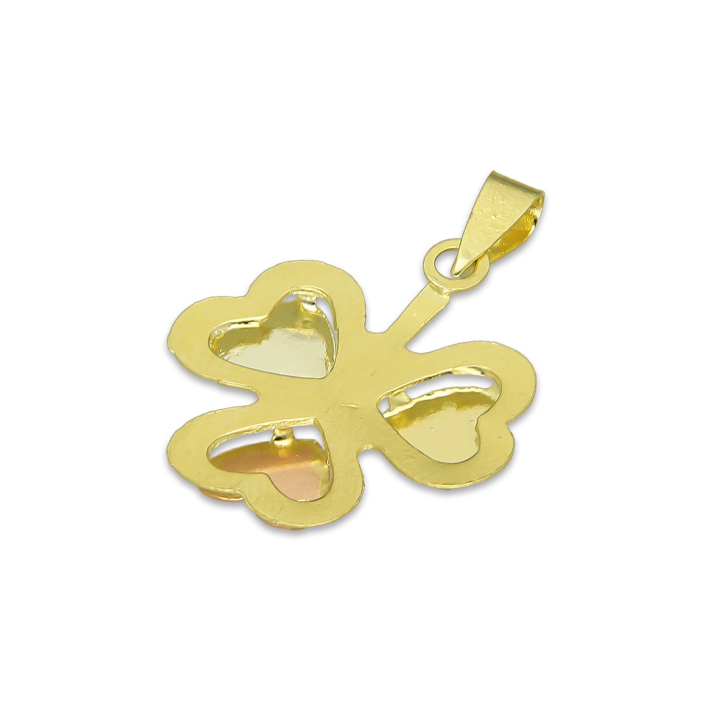 MR14DJ119 Dije Oro Sólido 14K Trébol Troquelado Diamantado Florentino 1.7 cm x 2.3 cm