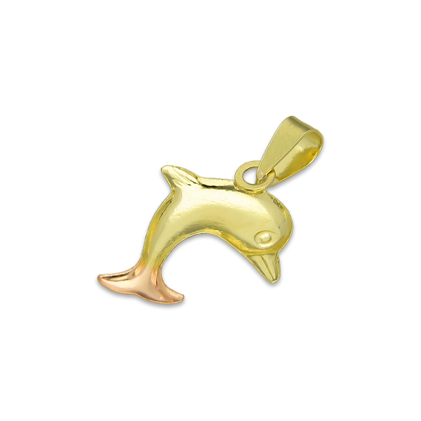 MR14DJ120 Dije Oro Sólido 14K Delfin Individual Troquelado Diamantado Florentino 1.3 cm x 2.1 cm