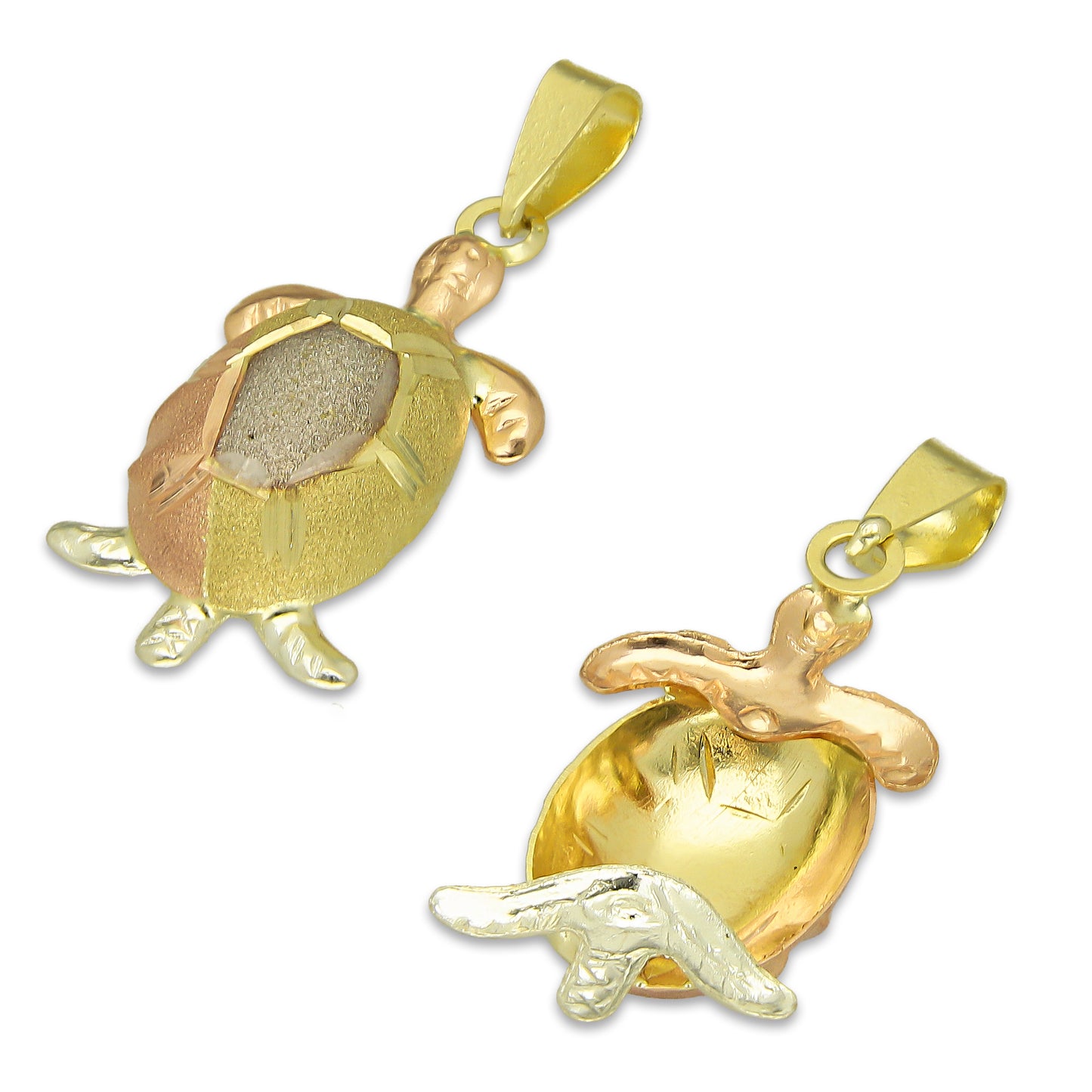 MR14DJ123 Dije Oro Sólido 14K Tortuga Troquelada Diamantada Florentino 1.1 cm x 2.7 cm