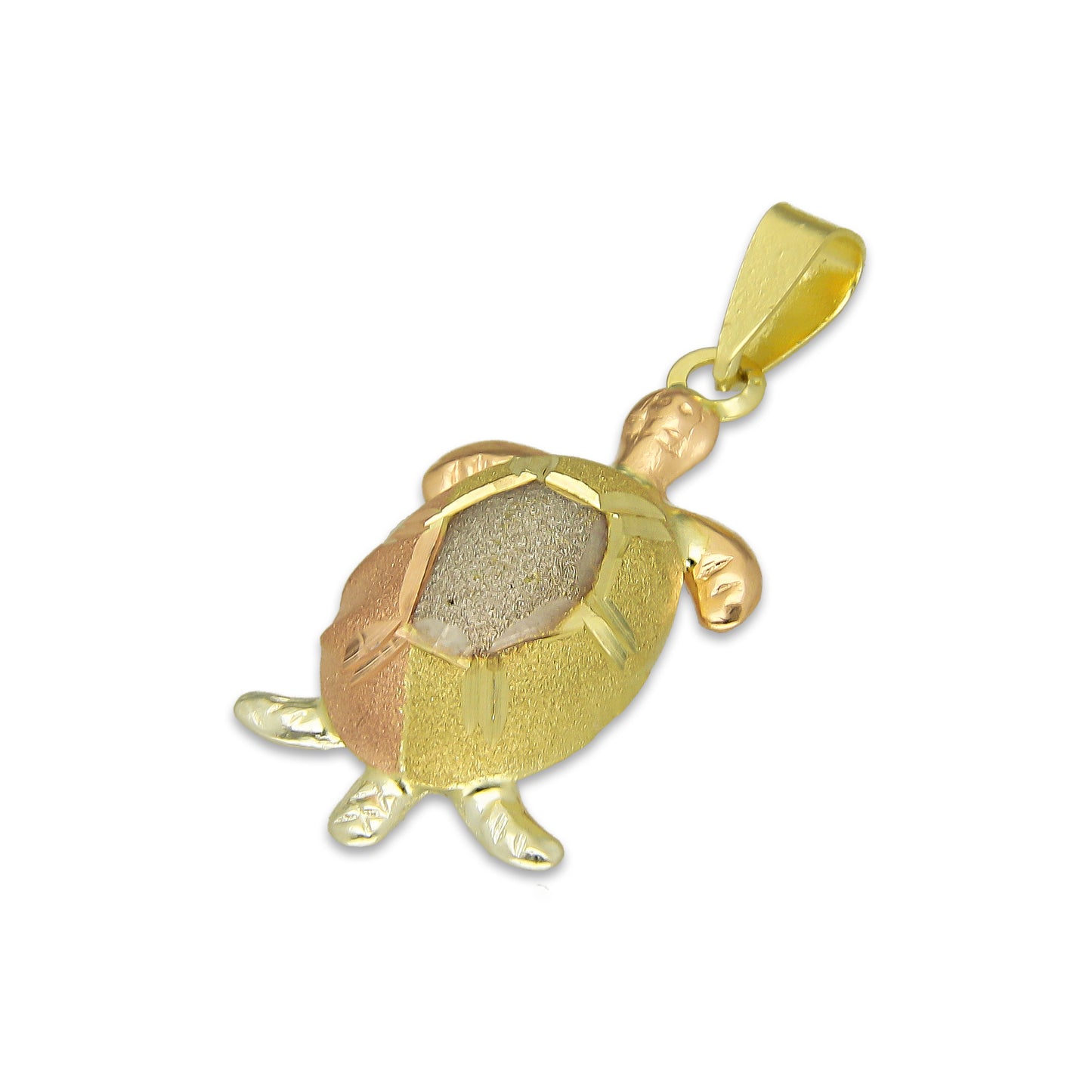 MR14DJ123 Dije Oro Sólido 14K Tortuga Troquelada Diamantada Florentino 1.1 cm x 2.7 cm
