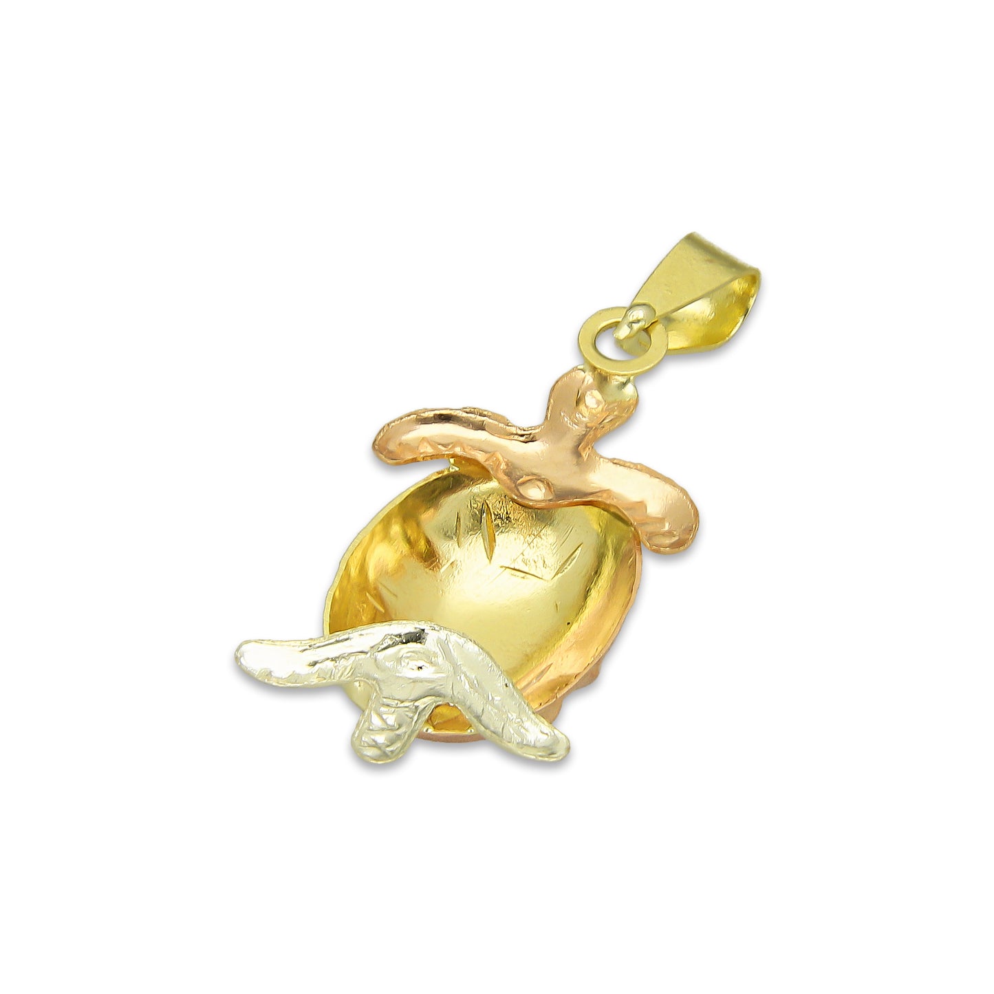 MR14DJ123 Dije Oro Sólido 14K Tortuga Troquelada Diamantada Florentino 1.1 cm x 2.7 cm