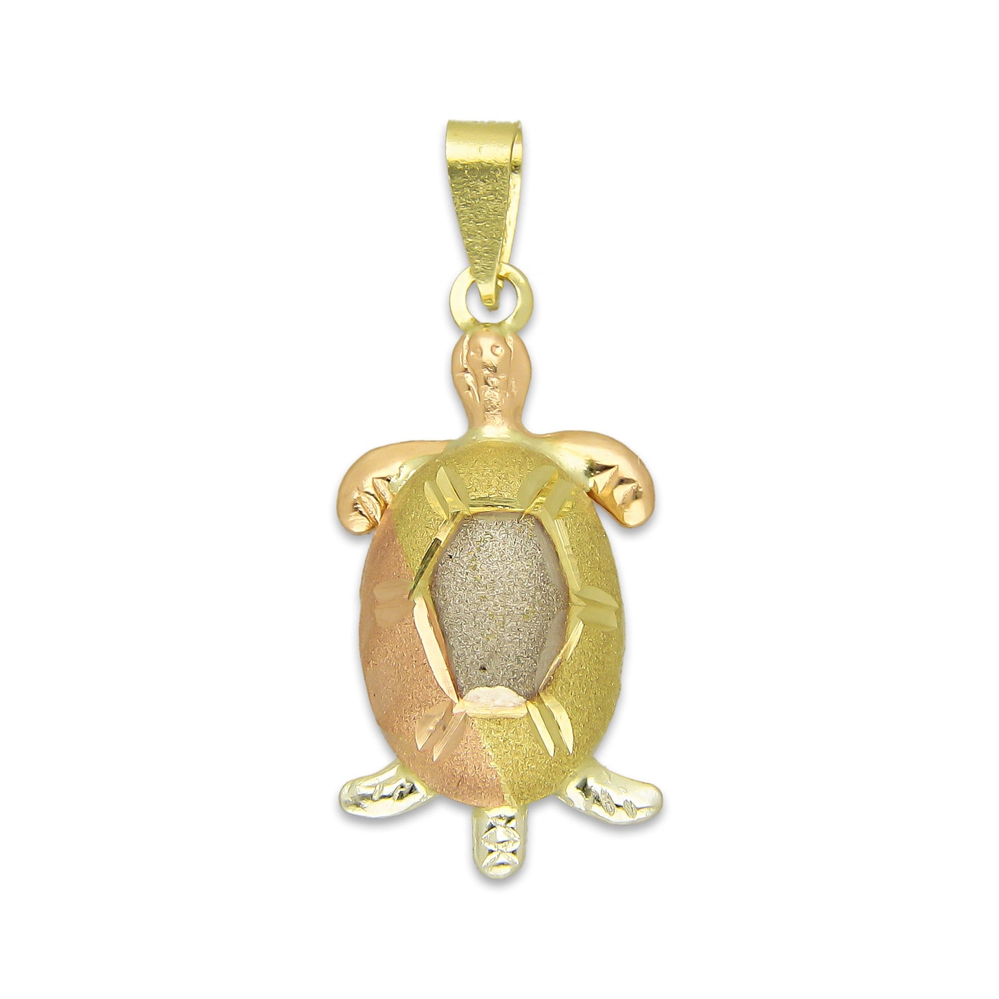 MR14DJ123 Dije Oro Sólido 14K Tortuga Troquelada Diamantada Florentino 1.1 cm x 2.7 cm