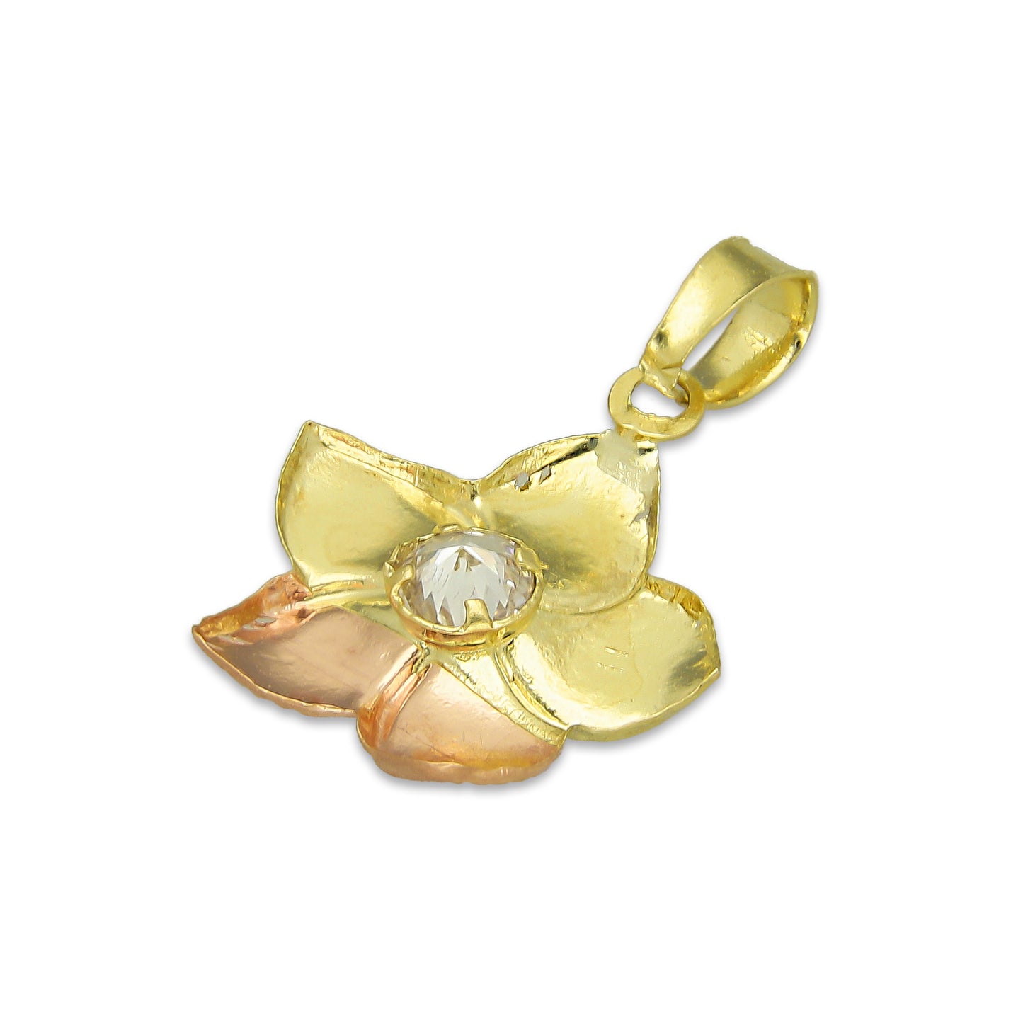 MR14DJ124 Dije Oro Sólido 14K Flor Maui Troquelada Diamantada Florentino 1.6 cm x 2.3 cm
