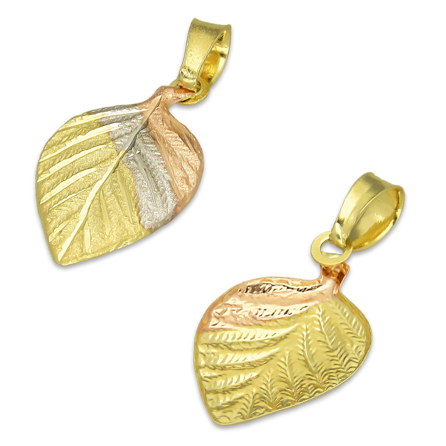 MR14DJ125 Dije Oro Sólido 14K Hoja Troquelada Diamantada Florentino 1.2 cm x 2.4 cm