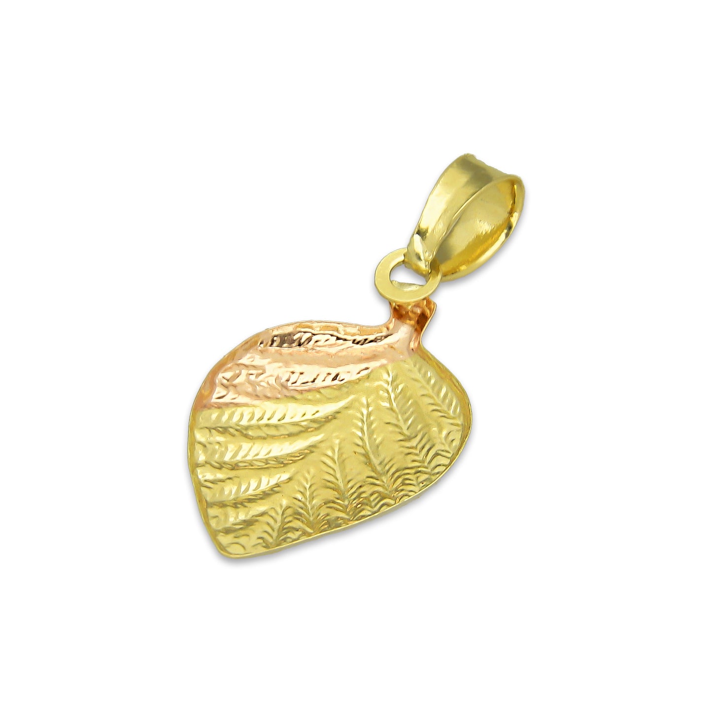 MR14DJ125 Dije Oro Sólido 14K Hoja Troquelada Diamantada Florentino 1.2 cm x 2.4 cm