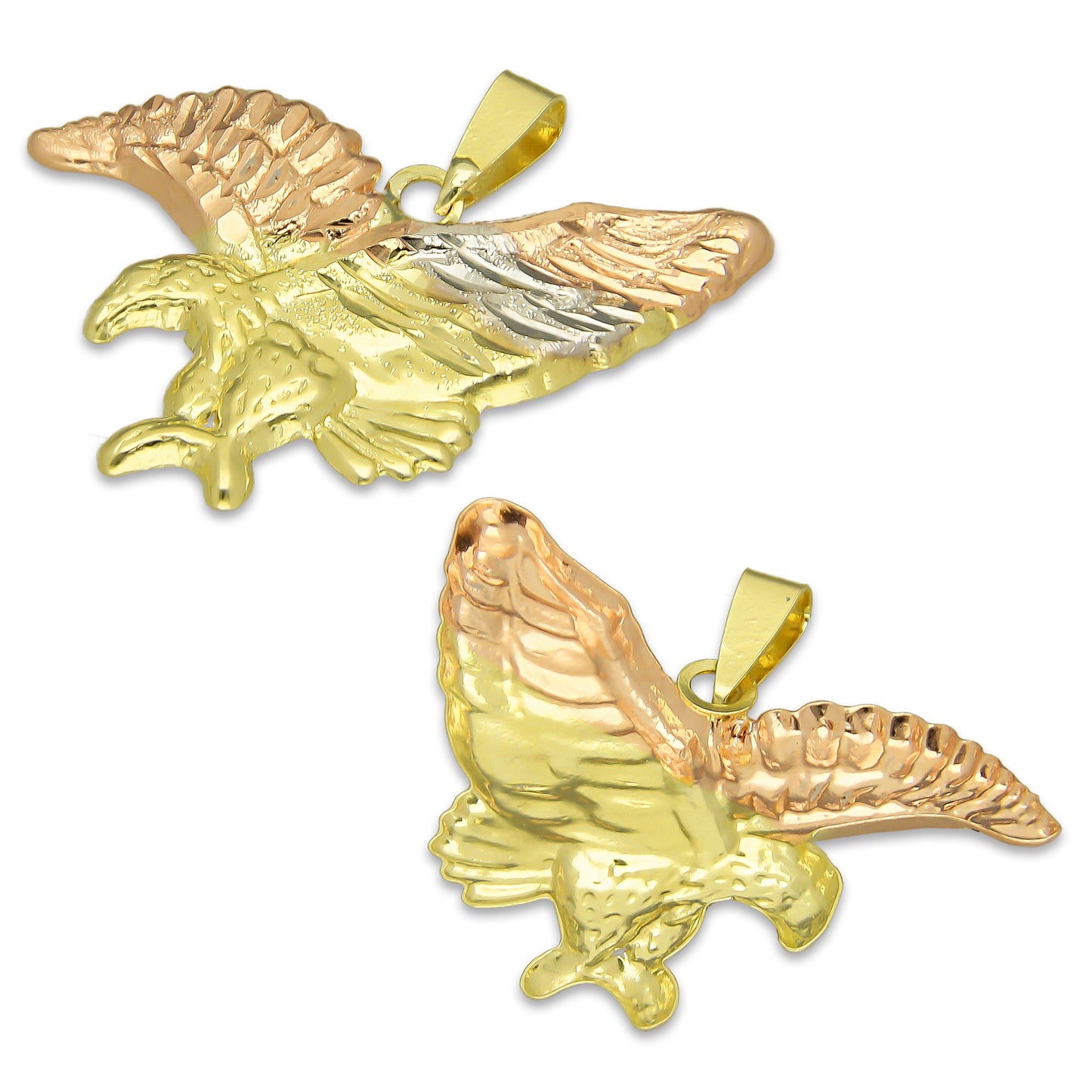 MR14DJ126 Dije Oro Sólido 14K Águila Troquelada Diamantada Florentino 2.8 cm x 2.3 cm
