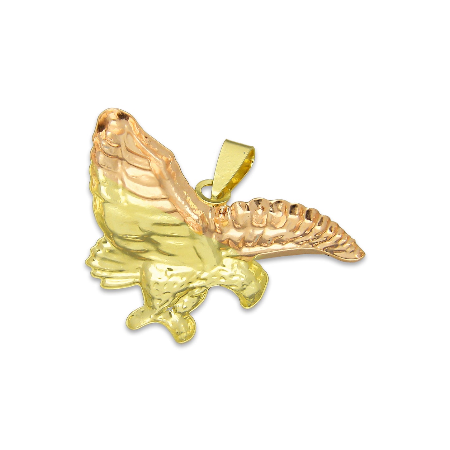 MR14DJ126 Dije Oro Sólido 14K Águila Troquelada Diamantada Florentino 2.8 cm x 2.3 cm