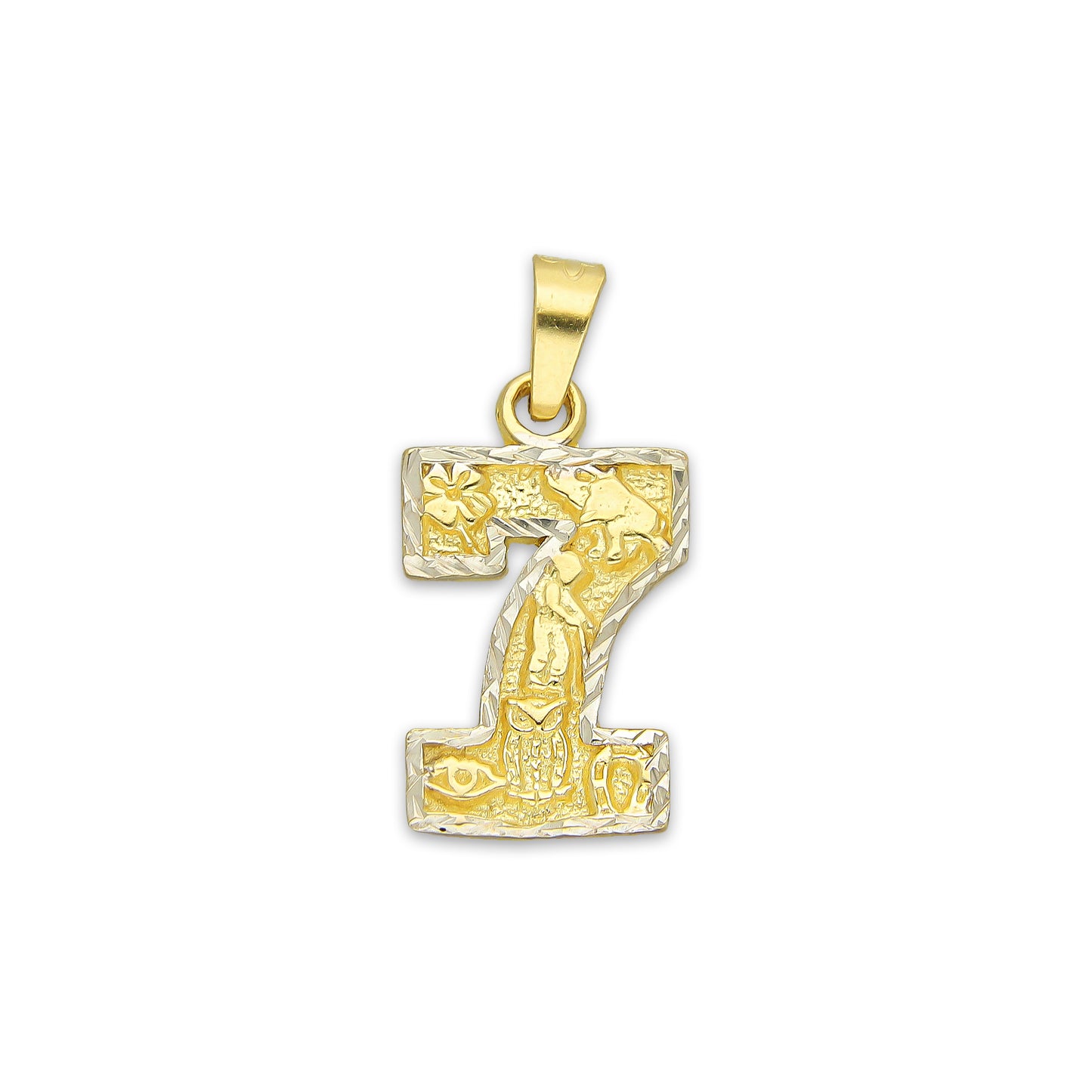 MR14DJ162 Dije Oro Sólido 14K Número 7 de la Suerte 1.1 cm x 2.3 cm