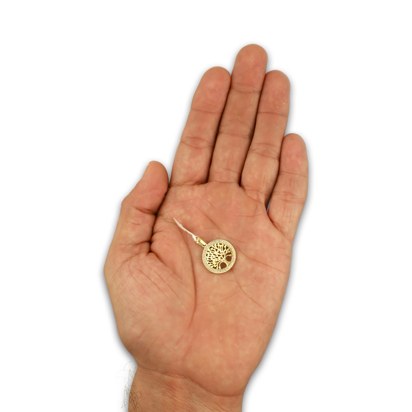 MR14DJ166 Dije Oro Sólido 14K EM Árbol de la Vida Bisel con Zirconias 1.6 cm x 2.3 cm