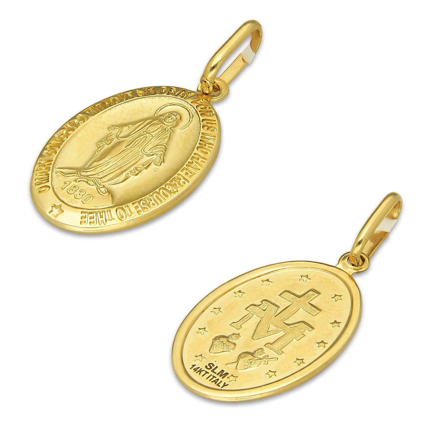 MR14DJ169 Dije Oro Sólido 14K EM Virgen MIlagrosa 1.3 cm x 2.9 cm