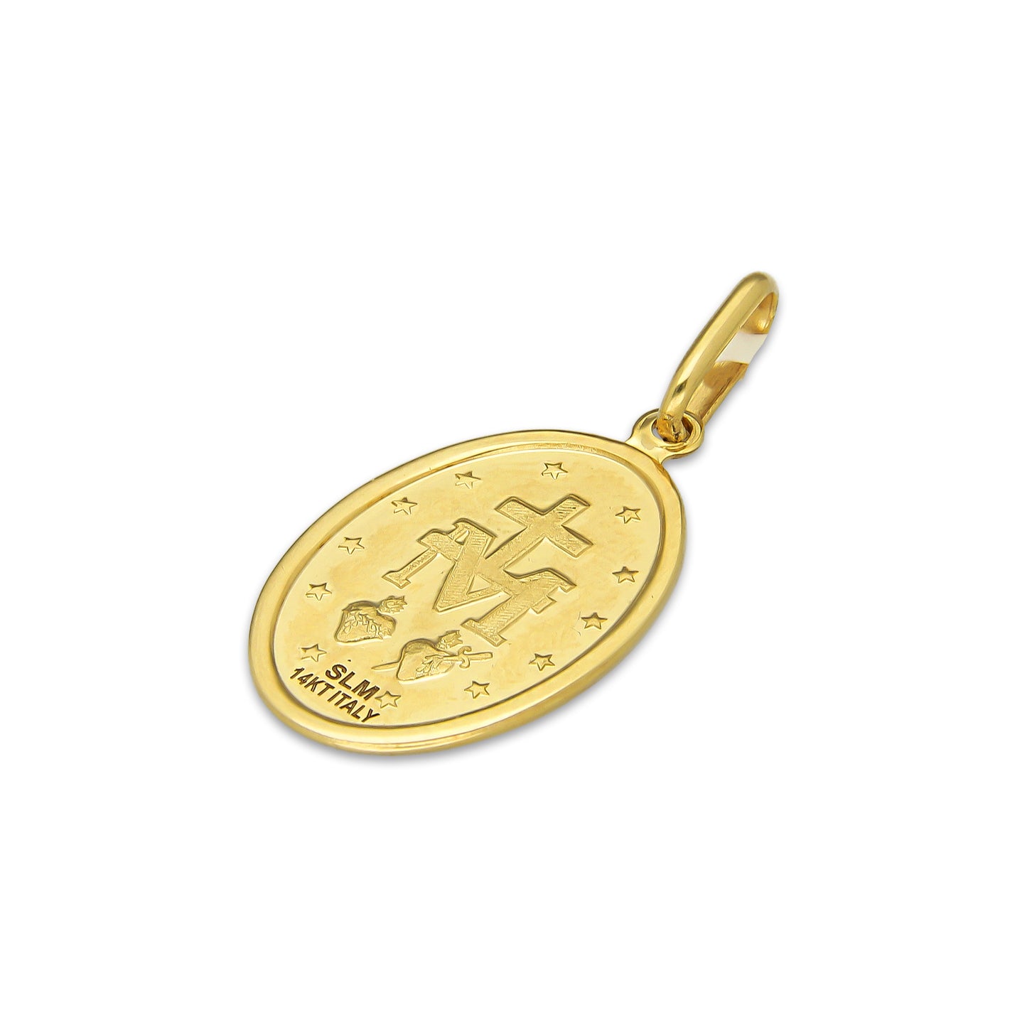 MR14DJ169 Dije Oro Sólido 14K EM Virgen MIlagrosa 1.3 cm x 2.9 cm