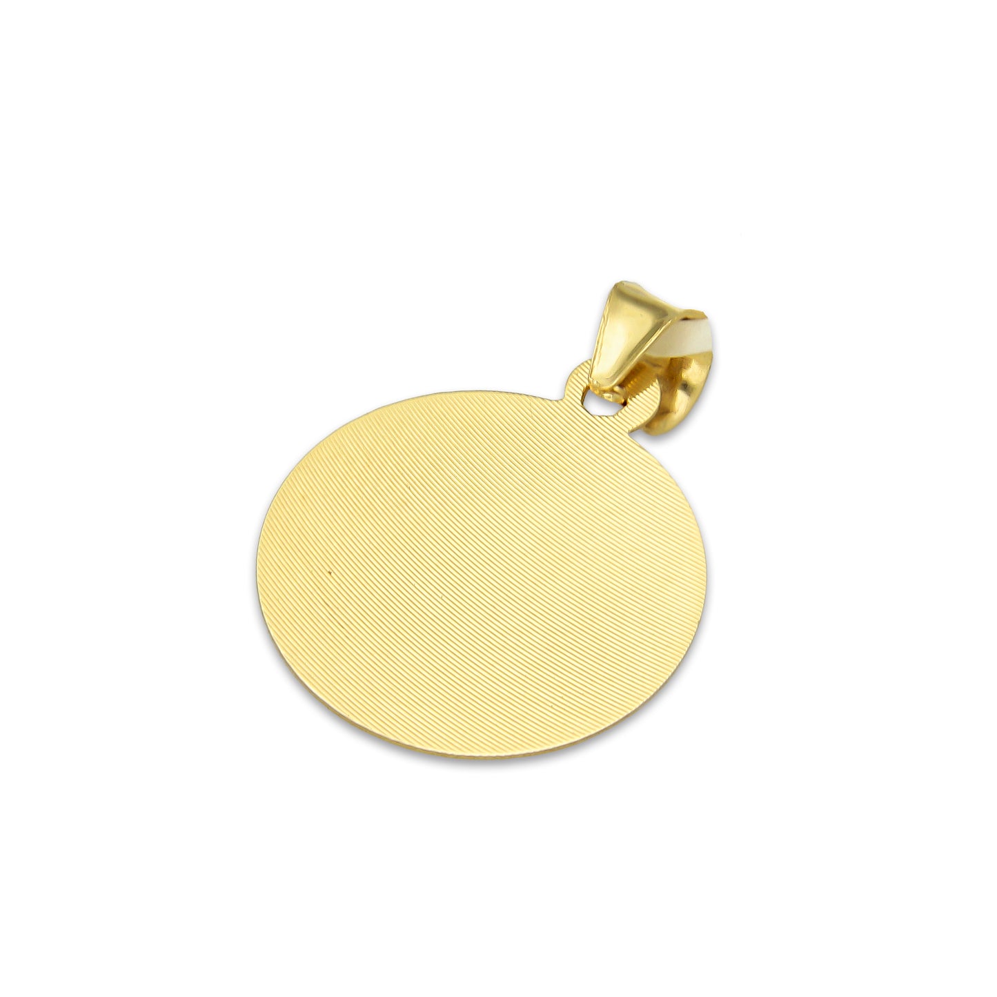 MR14DJ174 Dije Oro Sólido 14K EM Busto Virgen Redonda Diamantado Radial 1.6 cm x 2.3 cm