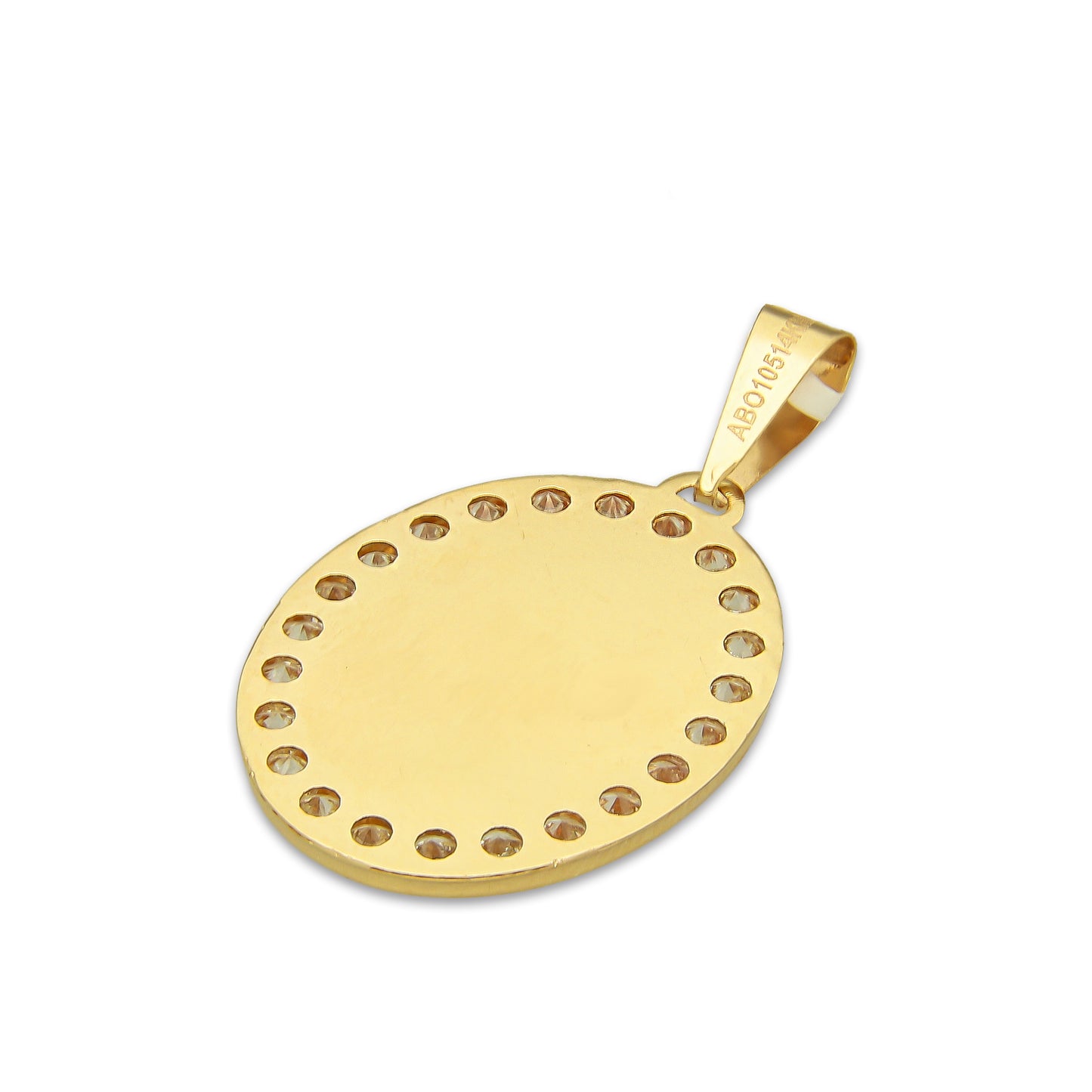 MR14DJ176 Dije Oro Sólido 14K EM Cristo Óvalo Bisel con Zirconias 1.7 cm x 3.1 cm