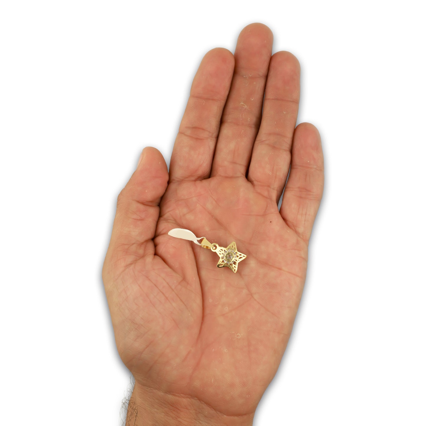 MR14DJ177 Dije Oro Sólido 14K EM Estrella 3D Jail 1.9 cm x 2.1 cm