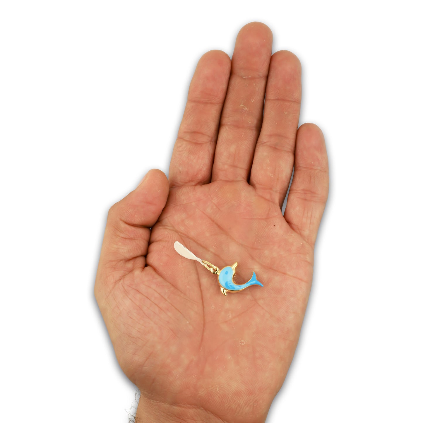 MR14DJ184 Dije Oro Sólido 14K EM Delfin Ópalo Azul 1.5 cm x 2.7 cm