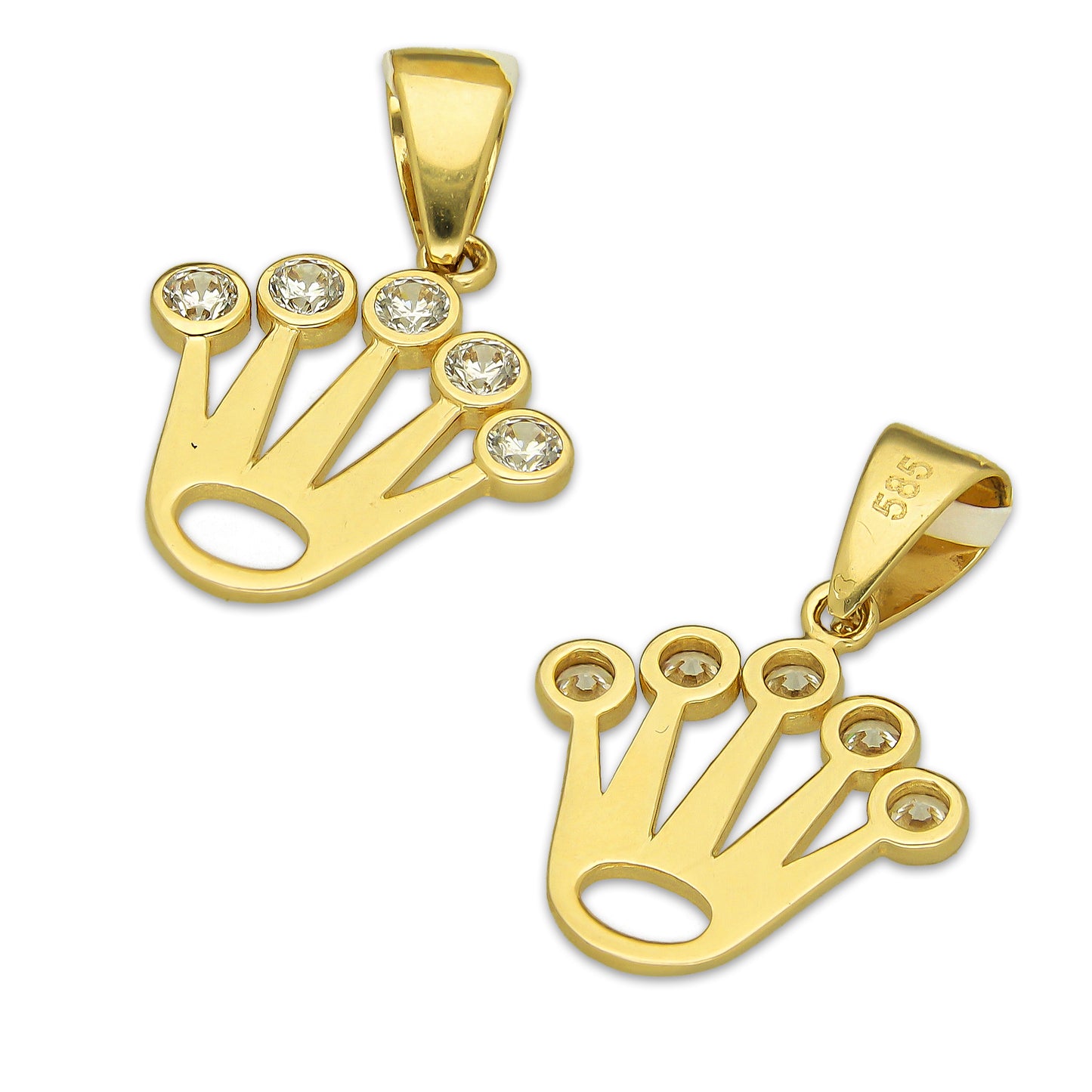 MR14DJ189 Dije Oro Sólido 14K EM Corona Lisa Rlx 1.6 cm x 2.4 cm