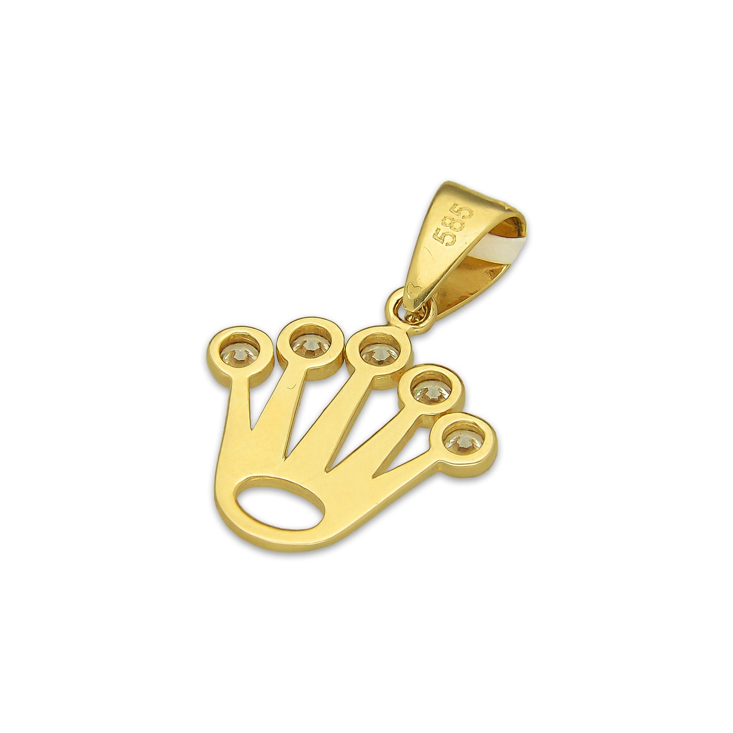 MR14DJ189 Dije Oro Sólido 14K EM Corona Lisa Rlx 1.6 cm x 2.4 cm