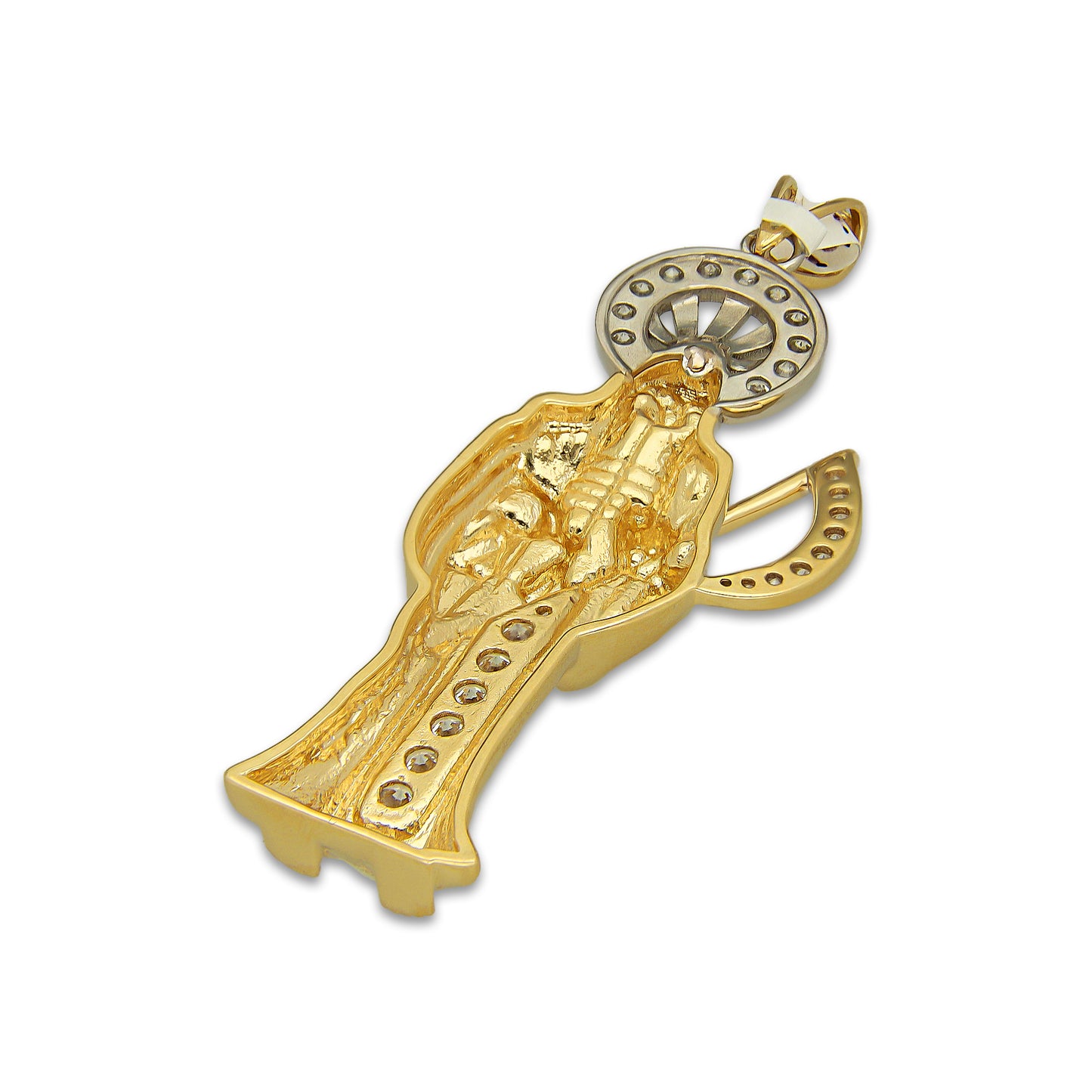 MR14DJ196 Dije Oro Sólido 14K EM Santa Muerte con Zirconia 2.2 cm x 6.1 cm