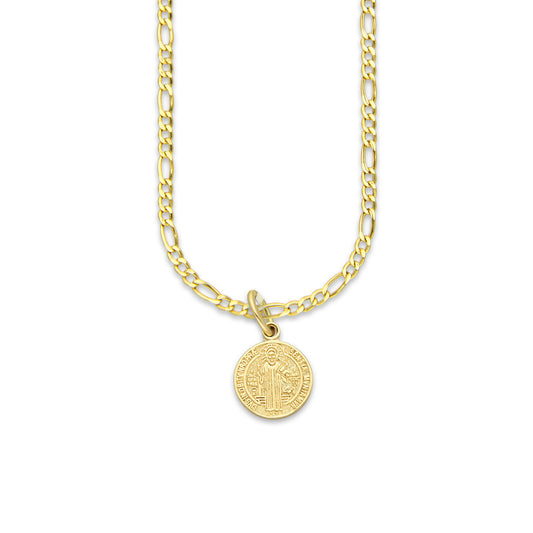 MR14DP014 Cadena Oro Sólido 10K + Dije Oro Sólido 14K EM Mod Medalla de San Benito Doble Vista Diámetro 1.1 cm