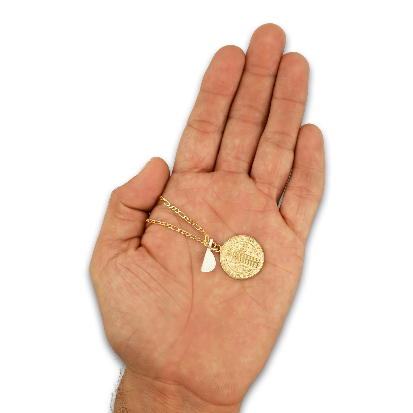 MR14DP016 Cadena Oro Sólido 10K + Dije Oro Sólido 14K EM Mod Medalla de San Benito Doble Vista Diámetro 1.9 cm