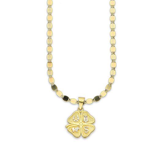 MR14DP064 Cadena Oro Sólido 10K + Dije Oro Sólido 14K Trébol de la Suerte 1.3 cm x 1.9 cm