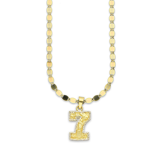 MR14DP065 Cadena Oro Sólido 10K + Dije Oro Sólido 14K Número 7 de la Suerte 1.1 cm x 2.3 cm