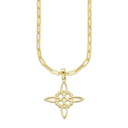 MR14DP070 Cadena Oro Sólido 10K + Dije Oro Sólido 14K EM Nudo de Bruja Clásico 2.3 cm x 3 cm